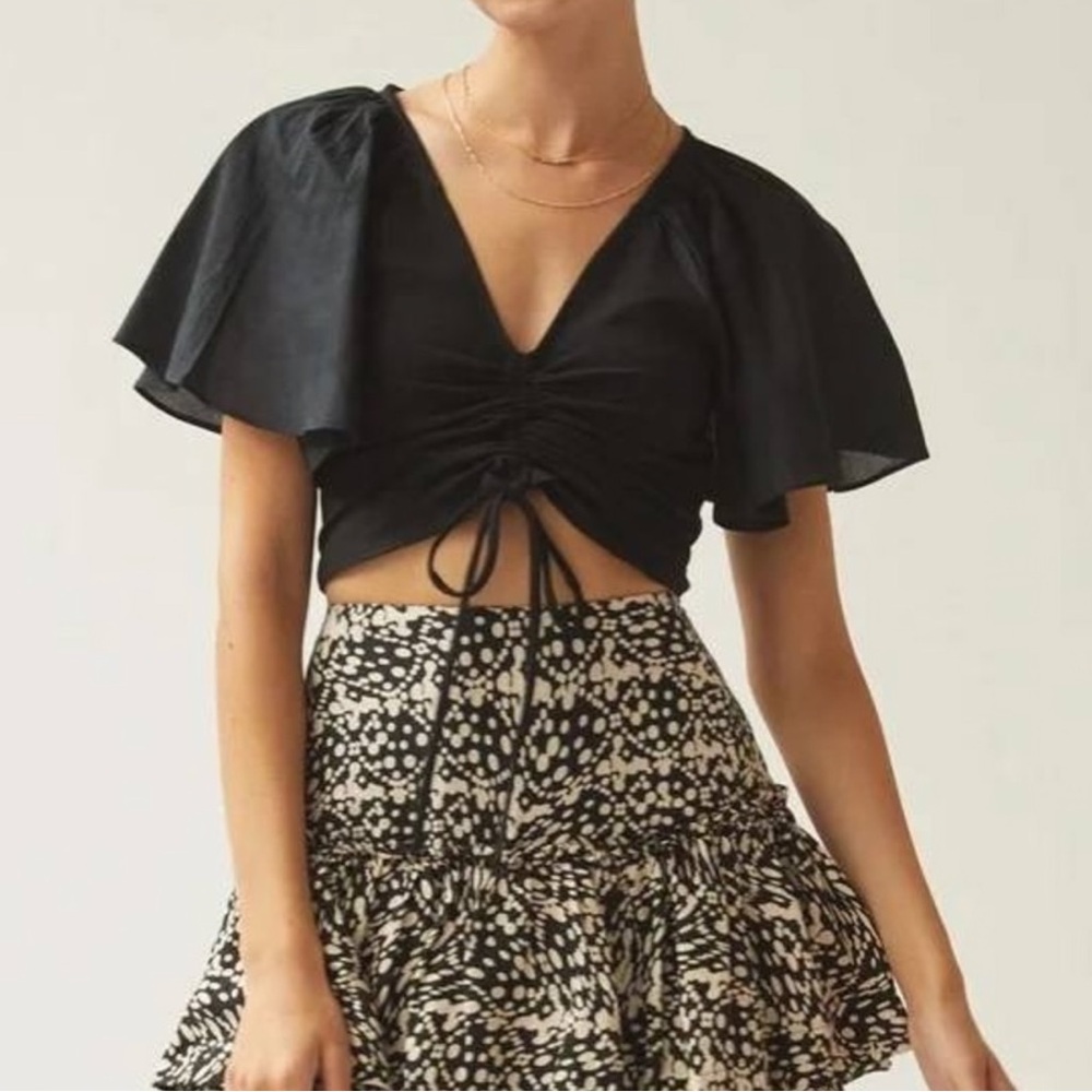 Maeve Flutter Sleeve Ruched Crop Top